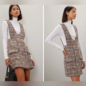 English Factory Tweed Pinafore Dress Women's XS Pearl Buttons